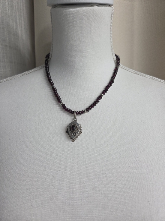 Jewelry - Handcrafted Garnet Bead Locket Necklace Silver Pendant Fairycore Boho